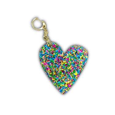 Rainbow Confetti Heart Keychain!