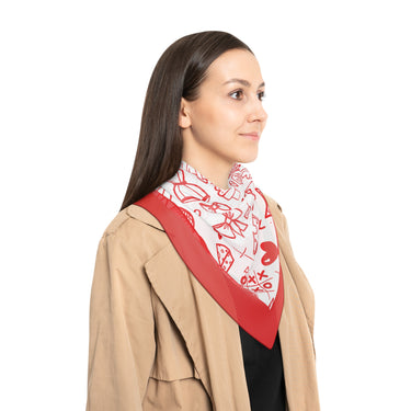 Chic Red Doodle Print Scarf – Fun Fashion Icons, Hearts & Bows on Soft Fabric 