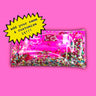 Cute and customizable pink Clear vinyl clutch filled with rainbow confetti. On the top of the clutch is a cute XOXO zipper that is custom to Julie Mollo!.
