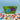 Green glitter infused pouch with a blue and purple glittery pill applique on the front. 