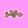 Sticker of a gingham heart and arrow design with a bold red outline.