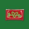 red glitter vinyl with green sparkly heart and arrow pouch arrow by Julie Mollo cutest unique wedding favors and accessories handmade in Brooklyn