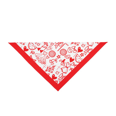 Red Doodle Print Dog Scarf – Cute & Playful Hand-Drawn Hearts, Bows & Fashion Icons for Stylish Pups