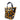 Sparkly black and gold leopard spots sewn onto a gold glitter infused vinyl handle bag. Handles are black nylon with white Julie Mollo! doodles. 