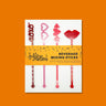 Pack of drink stirrers featuring transparent pink heart glasses, red glossy lips, a pink pierced heart with an arrow, and a perfectly red glittery signature XOXO.