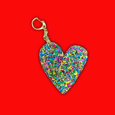 Rainbow Confetti Heart Keychain!