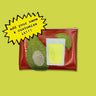 Fun and customizable midi clutch that features a halved avocado made from glittery green and gold canvas next to a sparkly cocktail adorned with a lime slice all displayed on red glitter infused vinyl. Clutch is pictured on a yellow background.