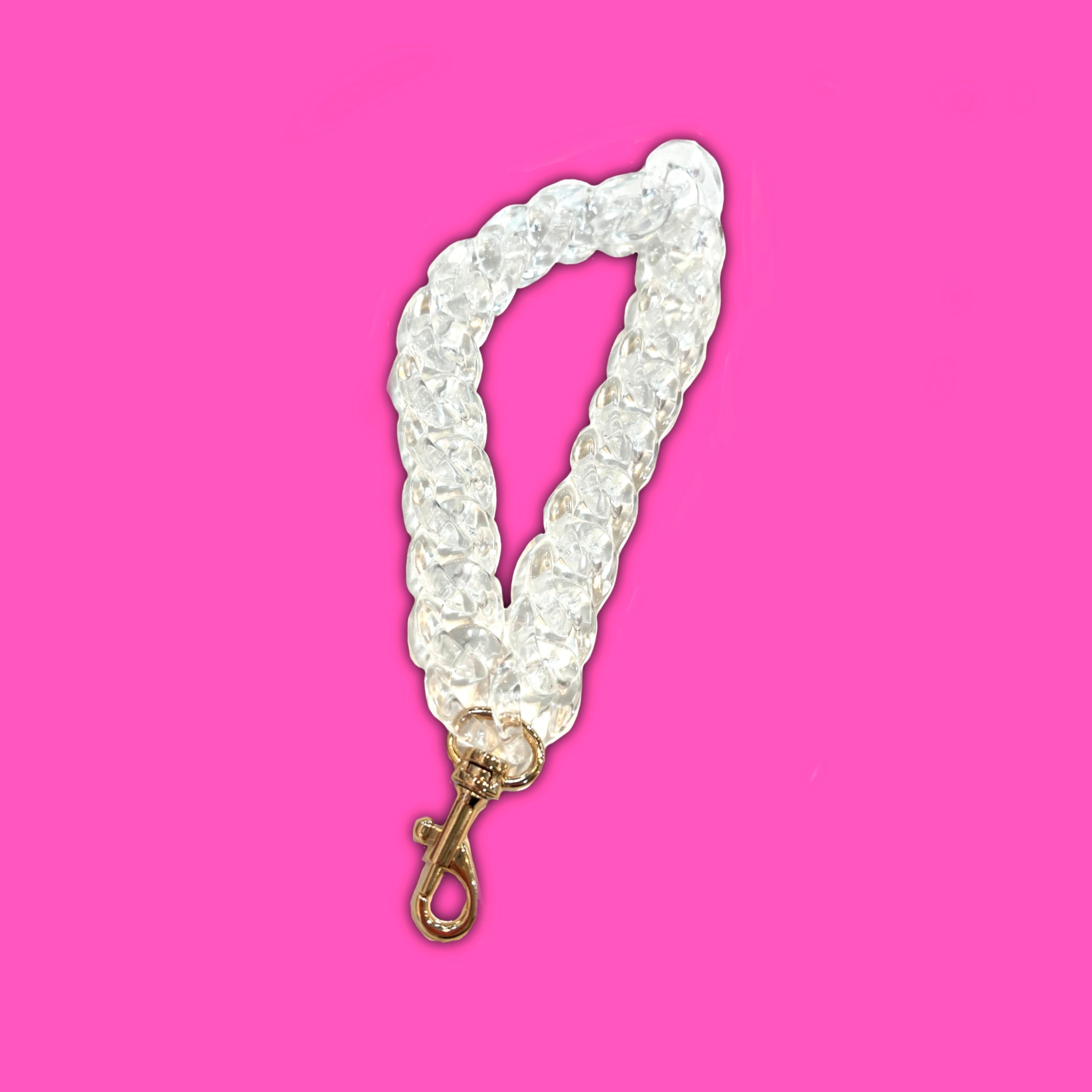 Clear acrylic wrist strap with brass zipper clip
